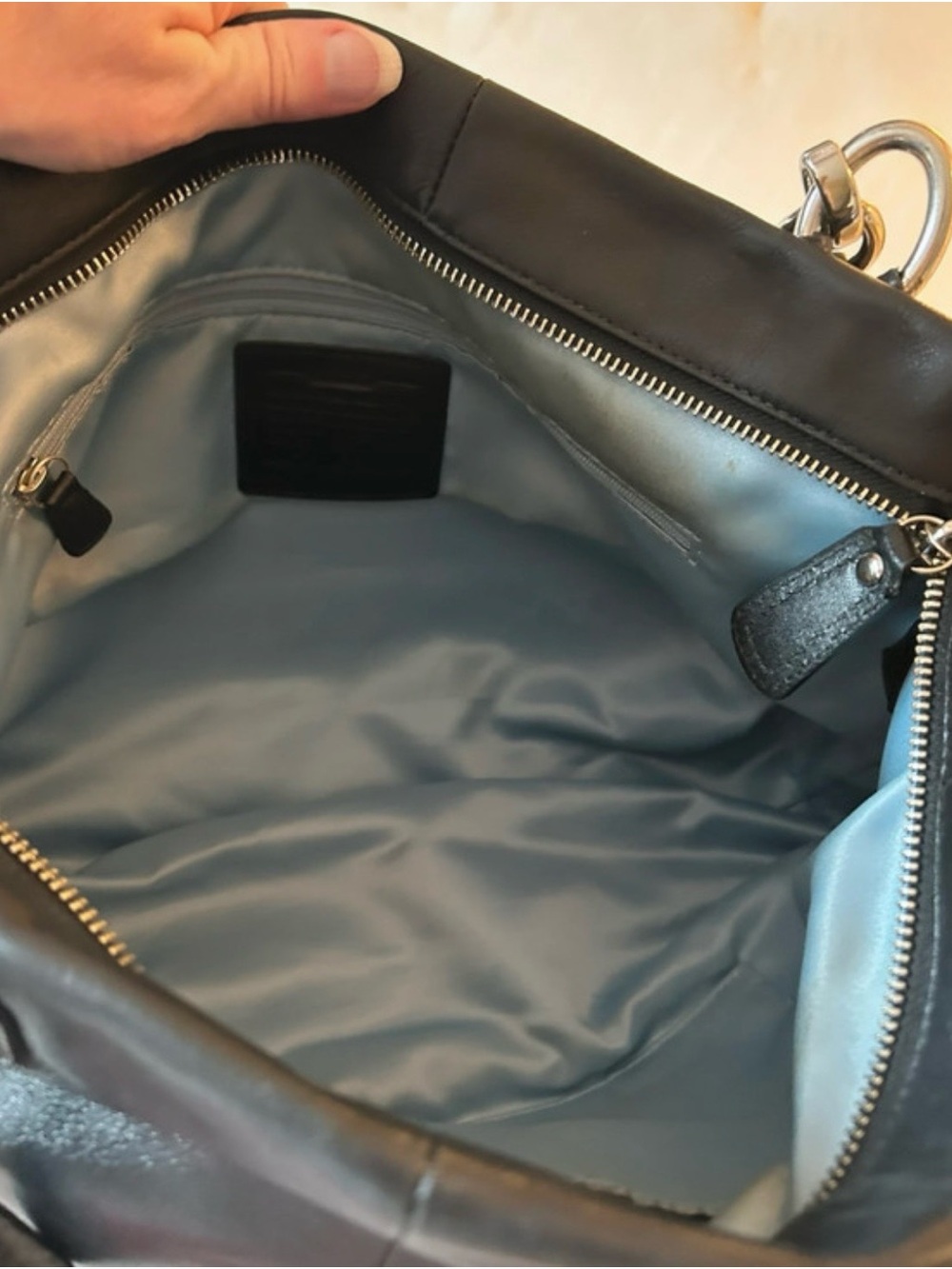 Coach Black Leather Shoulder Tote with Front Pocket - Picture 3 of 6